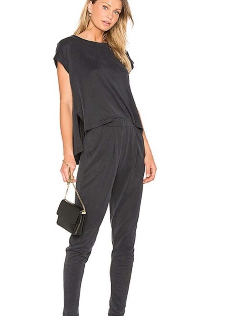 SEN Gillian Black Relaxed Short-Sleeve Jumpsuit